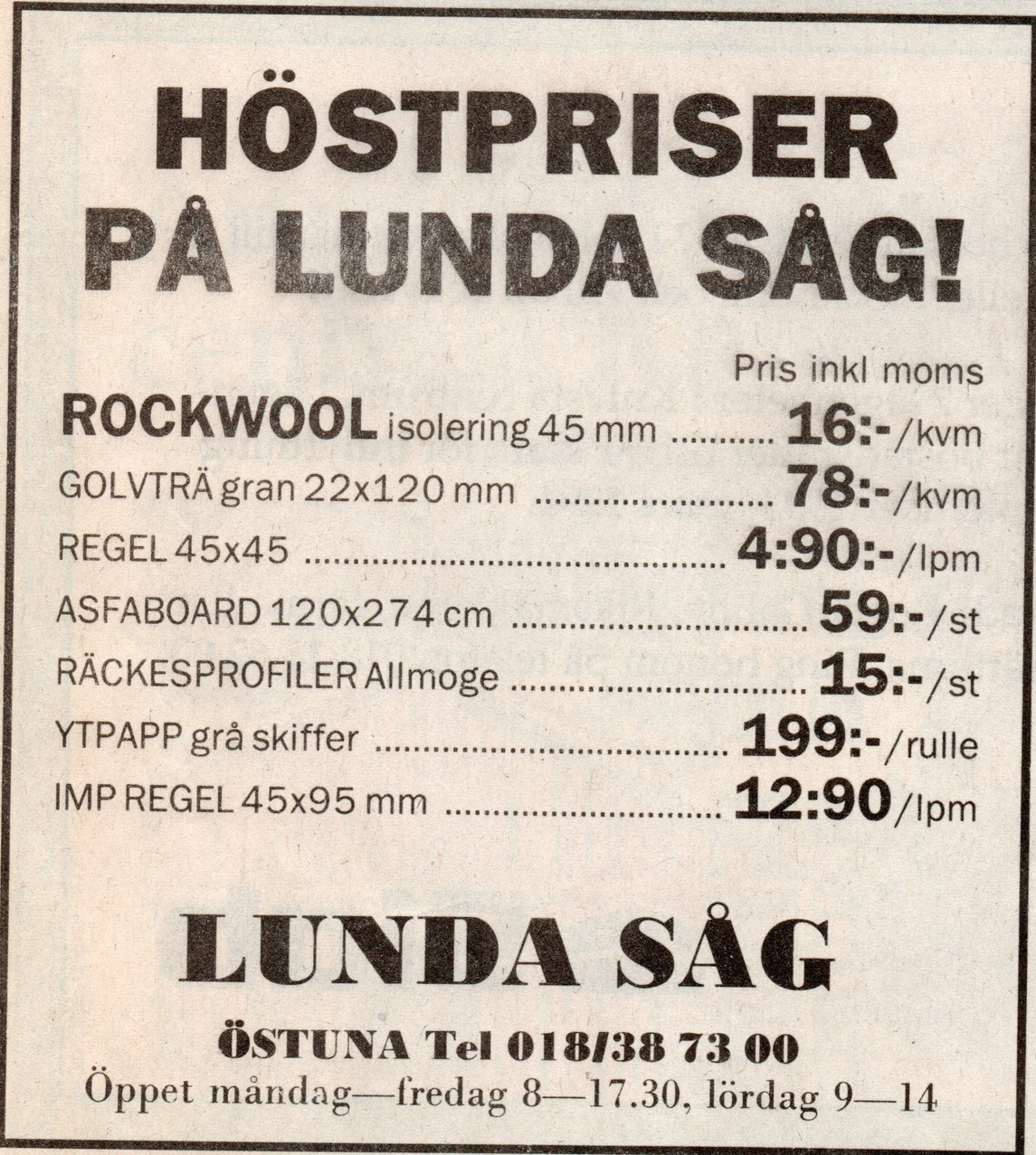 Annons från Lunda såg år 1992.