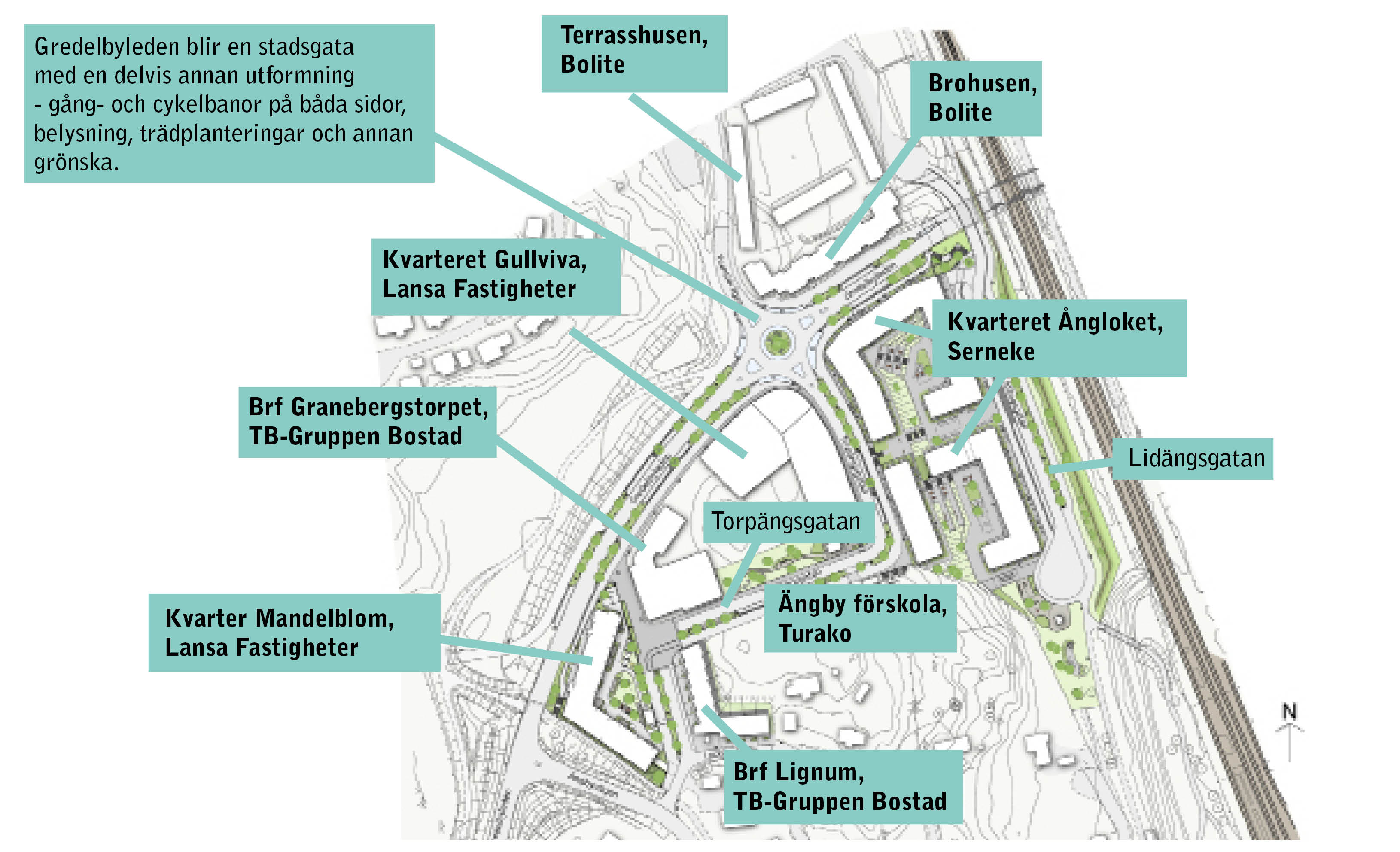 Illustrationskarta över centrala Ängby